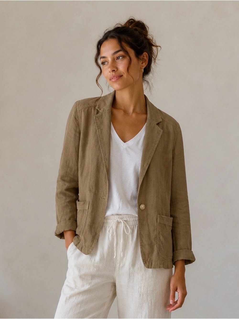 Caslon 100% Linen Blazer Jacket Taupe Tan Lightweight Casual Size M